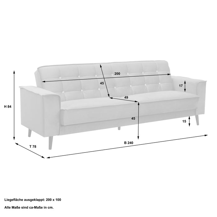 NEU Max Winzer | Jersey | Sofa | Sofa 3-Sitzer mit Bettfunktion | Samtvelours | Füße Buche Schwarz Lackiert (konisch rund)