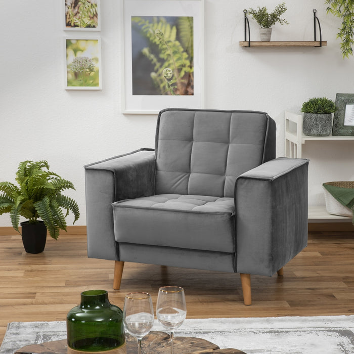 NEU Max Winzer | Jolene | Sessel | Samtvelours | Füße Buche Eichefarbig Lackiert (konisch rund)