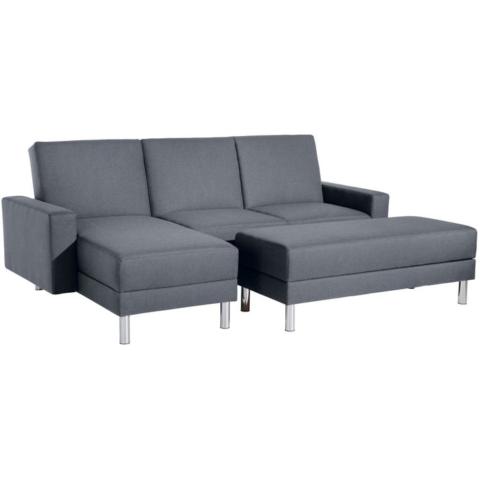 NEU Max Winzer | Just Fashion | Sofa | Funktionssofa mit Hocker | Flachgewebe | Füße Metall Verchromt (rund)