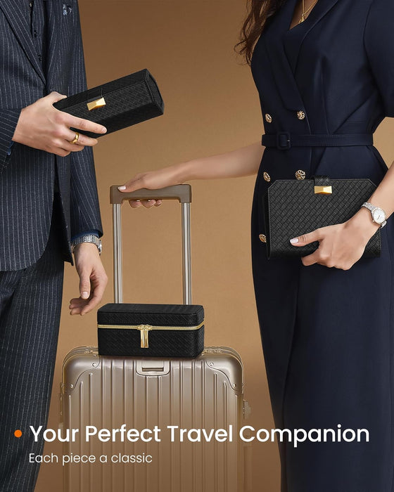 AUSLAUF SONGMICS HOME | RONNE Collection - 3-Slot Watch Travel Case, Watch Box for 3 Watches, Woven Embossed PU Leather, 10 x 20 x 9 cm, Gift Idea, Ink Black Surface, Slate grau Lining JWB017G01