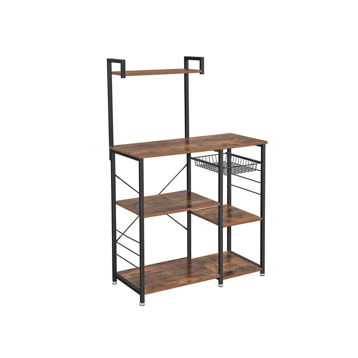 AUSLAUF VASAGLE | Baker’s Rack with Shelves, Microwave Stand with Wire Basket, 6 S-Hooks, Kitchen Shelf, Utility Storage for Spices, Pots, und Pans, rustikal braun KKS35X