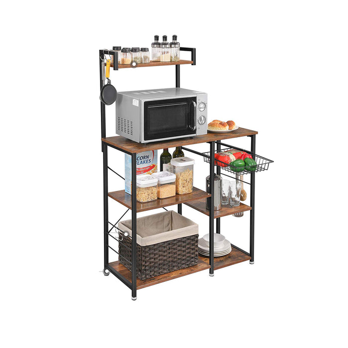 AUSLAUF VASAGLE | Baker’s Rack with Shelves, Microwave Stand with Wire Basket, 6 S-Hooks, Kitchen Shelf, Utility Storage for Spices, Pots, und Pans, rustikal braun KKS35X