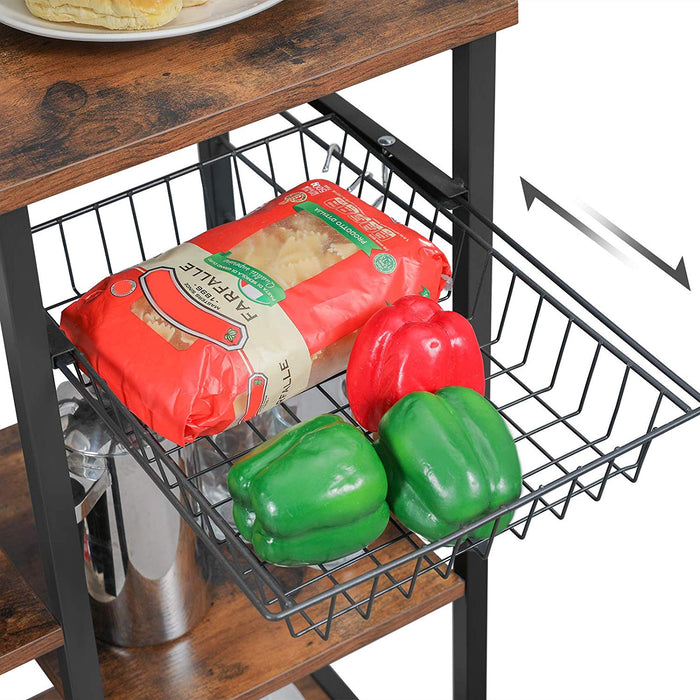 AUSLAUF VASAGLE | Baker’s Rack with Shelves, Microwave Stand with Wire Basket, 6 S-Hooks, Kitchen Shelf, Utility Storage for Spices, Pots, und Pans, rustikal braun KKS35X