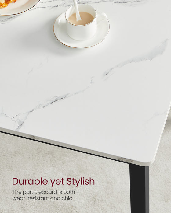 AUSLAUF VASAGLE | Dining Table Set for 4, Kitchen Table with 2 Benches, 27.6 x 43.3 x 29.5 Inches Dining Room Table, 11.8 x 38.2 x 19.7 Inches Bench, Marble weiß und Ink Black UKDT070B59