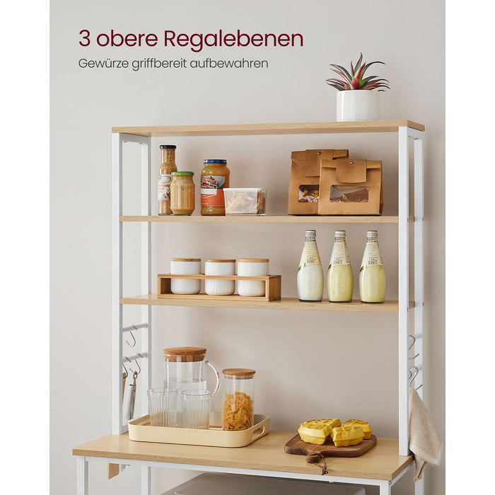 AUSLAUF VASAGLE | Kitchen Shelf Stand Rack Microwave Shelf Stand 6 Tier 6 Shelves und 6 Hooks Microwave Steel Frame Industrial Design 40 x 80 x 167 cm Oak weiß KKS019W09