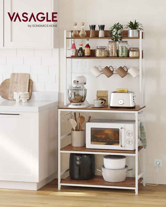 AUSLAUF VASAGLE | KKS025W41EU Kitchen Shelf with Sockets, Microwave Shelf with Grid Plate, 14 Hooks, 40 x 80 x 170 cm, Vintage Brown/weiß