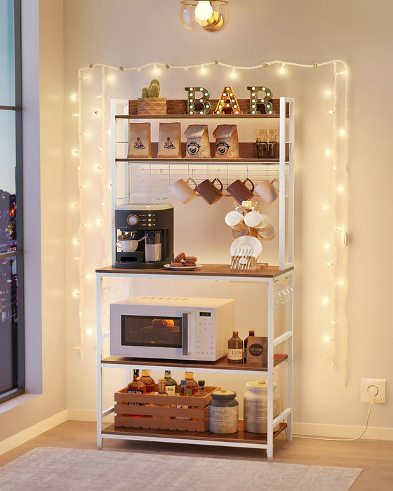 AUSLAUF VASAGLE | KKS025W41EU Kitchen Shelf with Sockets, Microwave Shelf with Grid Plate, 14 Hooks, 40 x 80 x 170 cm, Vintage Brown/weiß