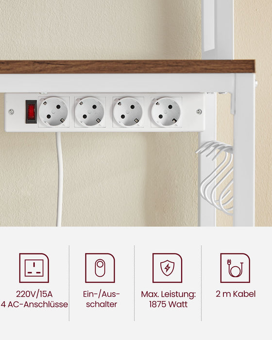 AUSLAUF VASAGLE | KKS025W41EU Kitchen Shelf with Sockets, Microwave Shelf with Grid Plate, 14 Hooks, 40 x 80 x 170 cm, Vintage Brown/weiß