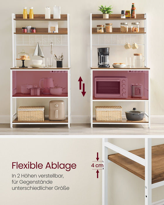 AUSLAUF VASAGLE | KKS025W41EU Kitchen Shelf with Sockets, Microwave Shelf with Grid Plate, 14 Hooks, 40 x 80 x 170 cm, Vintage Brown/weiß