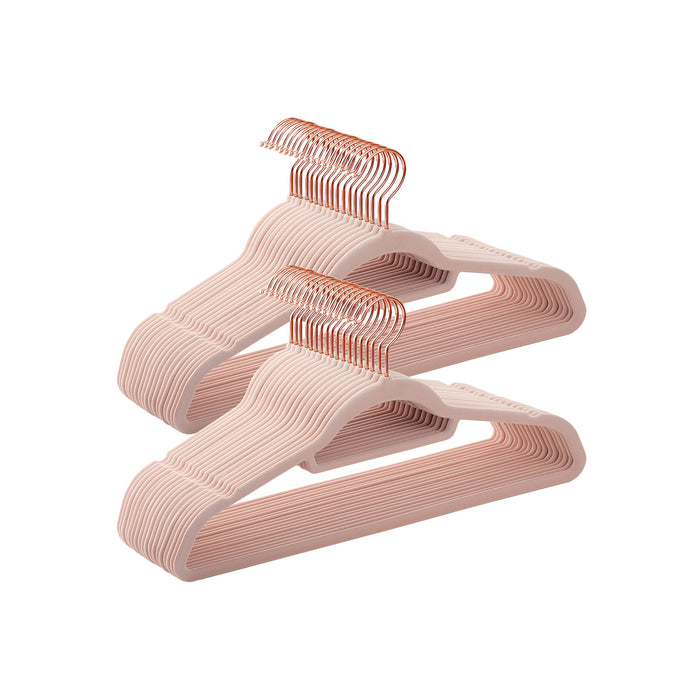 AUSLAUF SONGMICS | Velvet Hangers, Set of 50 Coat Hangers for Clothes, Non-Slip, with Tie Bar und Rose gold Hook, Space-Saving, 0.6 cm Thick, 43.5 cm Long, for Dresses Trousers, Light Pink CRF21PK50