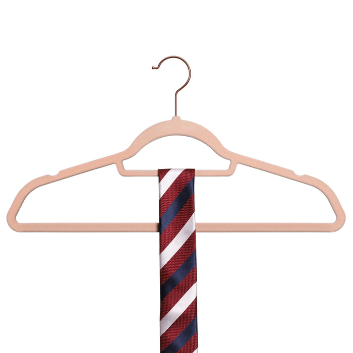 AUSLAUF SONGMICS | Velvet Hangers, Set of 50 Coat Hangers for Clothes, Non-Slip, with Tie Bar und Rose gold Hook, Space-Saving, 0.6 cm Thick, 43.5 cm Long, for Dresses Trousers, Light Pink CRF21PK50
