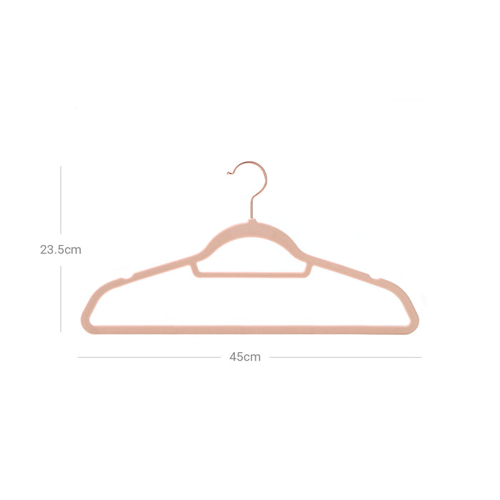 AUSLAUF SONGMICS | Velvet Hangers, Set of 50 Coat Hangers for Clothes, Non-Slip, with Tie Bar und Rose gold Hook, Space-Saving, 0.6 cm Thick, 43.5 cm Long, for Dresses Trousers, Light Pink CRF21PK50