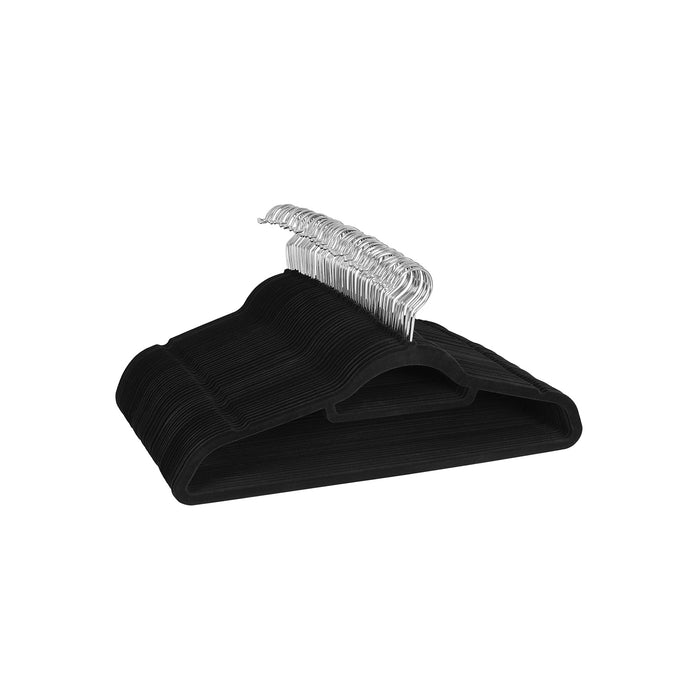 AUSLAUF SONGMICS | Velvet Hangers, Set of 20 Clothes Coat Hangers, Non-Slip, with Tie Bar und 360° Swivel Hook, Space-Saving, 0.6 cm Thick, 43.5 cm Long, for Dresses Trousers, Black CRF20B