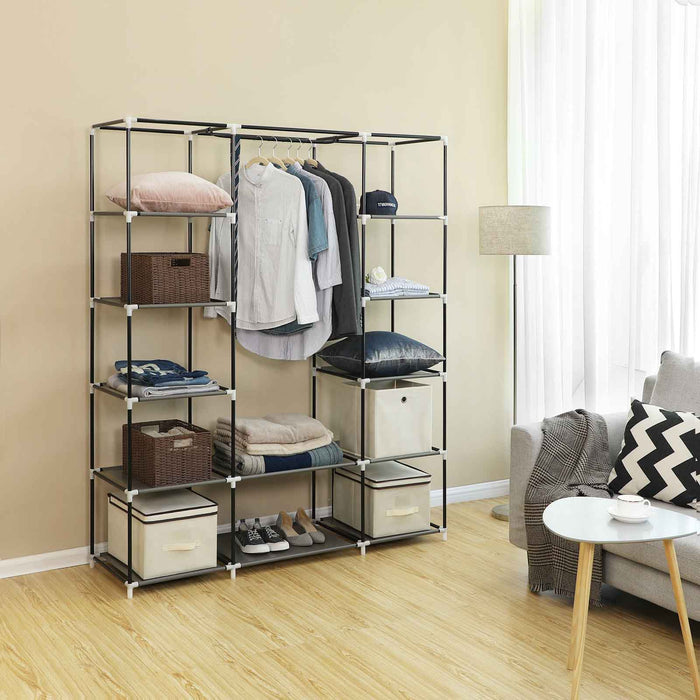 AUSLAUF SONGMICS | tragbar Wardrobe, faltbar Closet, Clothes Storage Organiser with Hanging Rail, Shelves, Fabric Cover, for Bedroom, Cloakroom, 150 x 45 x 175 cm, grau LSF03G