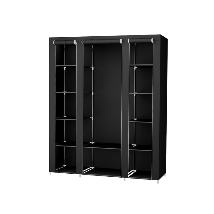 AUSLAUF SONGMICS | tragbar Wardrobe, faltbar Closet, Clothes Storage Organiser with Hanging Rail, Shelves, Fabric Cover, for Bedroom, Cloakroom, 150 x 45 x 175 cm, Black LSF03H