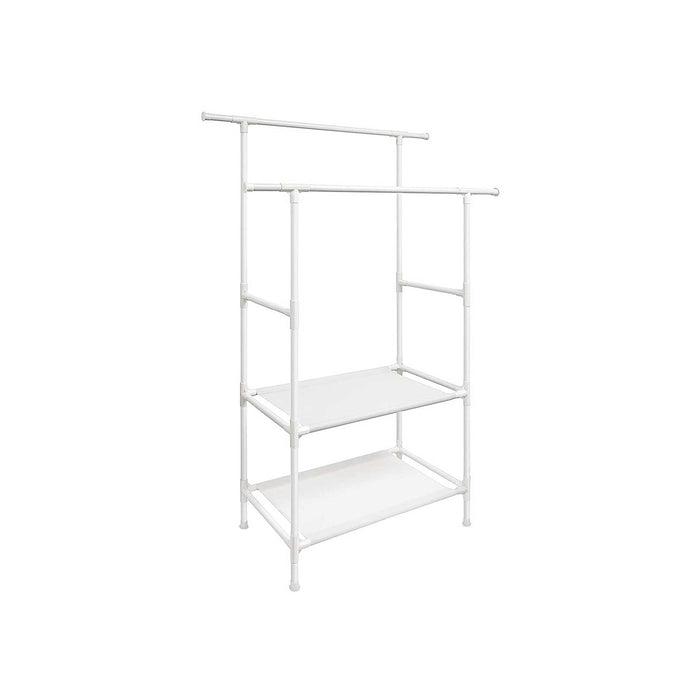 AUSLAUF SONGMICS | Clothes Rack, Metal Clothing Stand with 2 Hanging Rails und 2 Storage Shelves, Max. Load 70 kg, Easy Assembly, weiß RDR02WT