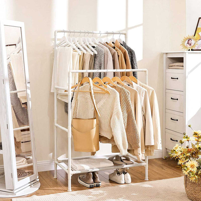 AUSLAUF SONGMICS | RDR01WT Metal Coat Rack with 2 Clothes Rails und 1 Shelf, Holds up to 70 kg, Easy to Assemble, weiß