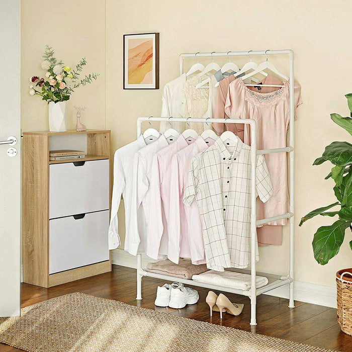 AUSLAUF SONGMICS | RDR01WT Metal Coat Rack with 2 Clothes Rails und 1 Shelf, Holds up to 70 kg, Easy to Assemble, weiß