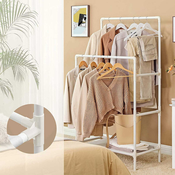 AUSLAUF SONGMICS | RDR01WT Metal Coat Rack with 2 Clothes Rails und 1 Shelf, Holds up to 70 kg, Easy to Assemble, weiß
