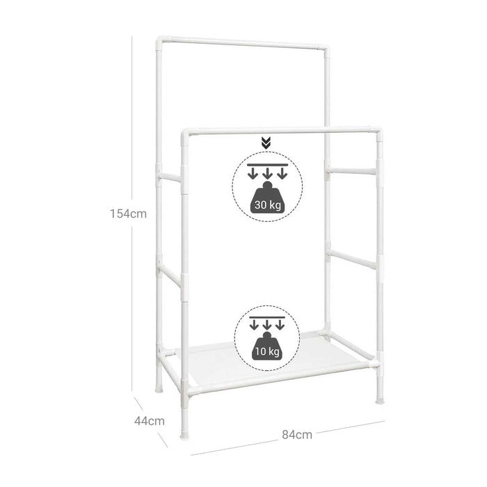 AUSLAUF SONGMICS | RDR01WT Metal Coat Rack with 2 Clothes Rails und 1 Shelf, Holds up to 70 kg, Easy to Assemble, weiß