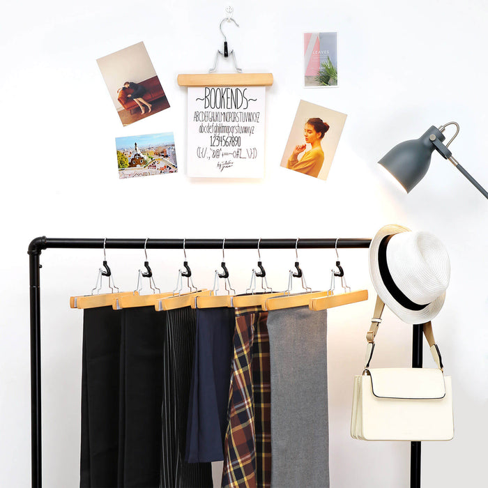 AUSLAUF SONGMICS | 12 Pcs Wooden Trouser Hangers Non-Slip Chrome Hook 360 Degree Rotating Natural CRW007-12