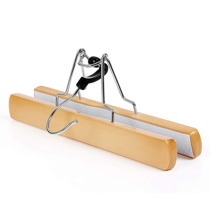 AUSLAUF SONGMICS | 12 Pcs Wooden Trouser Hangers Non-Slip Chrome Hook 360 Degree Rotating Natural CRW007-12