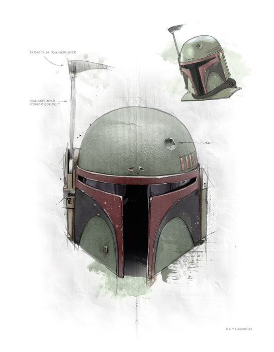 Keilrahmenbild | Star Wars Boba Fett Helmet Sketch | : 30 x 40 cm