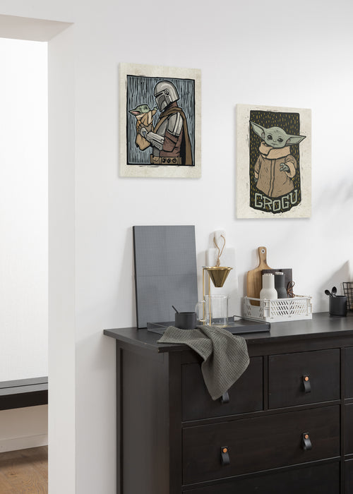 Komar NEU | Komar Keilrahmenbild - Star Wars The Mandalorian Grogu Lino-Cut - Größe: 30 x 40 cm