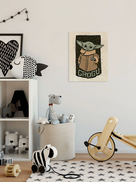 Komar NEU | Komar Keilrahmenbild - Star Wars The Mandalorian Grogu Lino-Cut - Größe: 30 x 40 cm