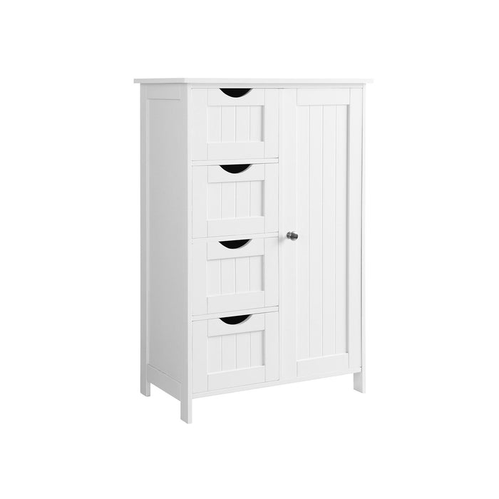 AUSLAUF VASAGLE | Bathroom Floor Storage Cabinet, Wooden Storage Unit with 4 Drawers, Single Door, Adjustable Shelf, for Living Room, Kitchen, Entryway, weiß LHC41W