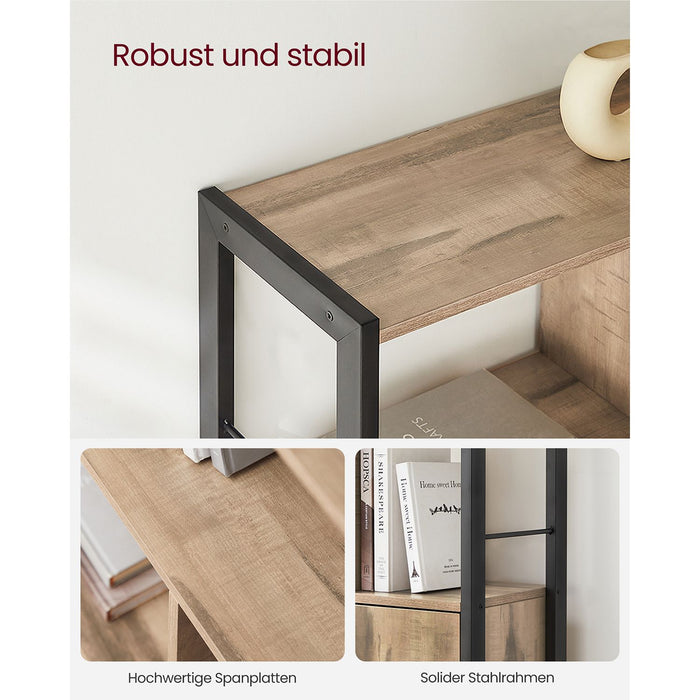 AUSLAUF VASAGLE | Bookshelf, Storage Shelf, Large Bookcase with Doors, 4 Shelves, Steel Structure, Industrial Style, for Living Room, Office, Toasted Oak Colour und Black LBC022B50