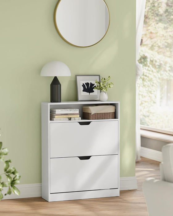 AUSLAUF VASAGLE | LBC048W01 Shoe Rack with 2 Drops, Open Compartment, Adjustable Divider, Hallway, Fits 11-16 Pairs of Shoes, 24 x 80 x 102 cm, Cloud weiß