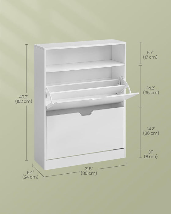 AUSLAUF VASAGLE | LBC048W01 Shoe Rack with 2 Drops, Open Compartment, Adjustable Divider, Hallway, Fits 11-16 Pairs of Shoes, 24 x 80 x 102 cm, Cloud weiß