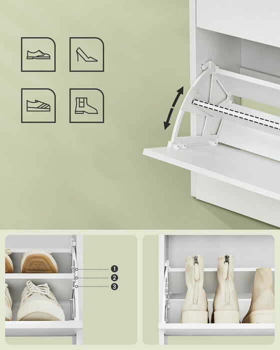 AUSLAUF VASAGLE | LBC048W01 Shoe Rack with 2 Drops, Open Compartment, Adjustable Divider, Hallway, Fits 11-16 Pairs of Shoes, 24 x 80 x 102 cm, Cloud weiß