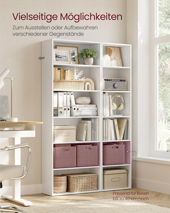 AUSLAUF VASAGLE | 6 Tier Bookcase Storage Shelf for Living Room Office Bedroom Study Scandinavian Style Scandinavian Style 24 x 60 x 178.5 cm weiß LBC169T14
