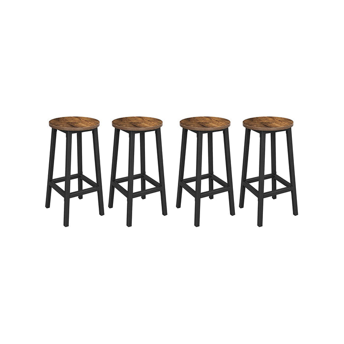 AUSLAUF VASAGLE | LBC232B01 Set of 4 Kitchen Bar Stools with Steel Frame Height 65 cm Round Easy Assembly Industrial Design Vintage Brown / Black
