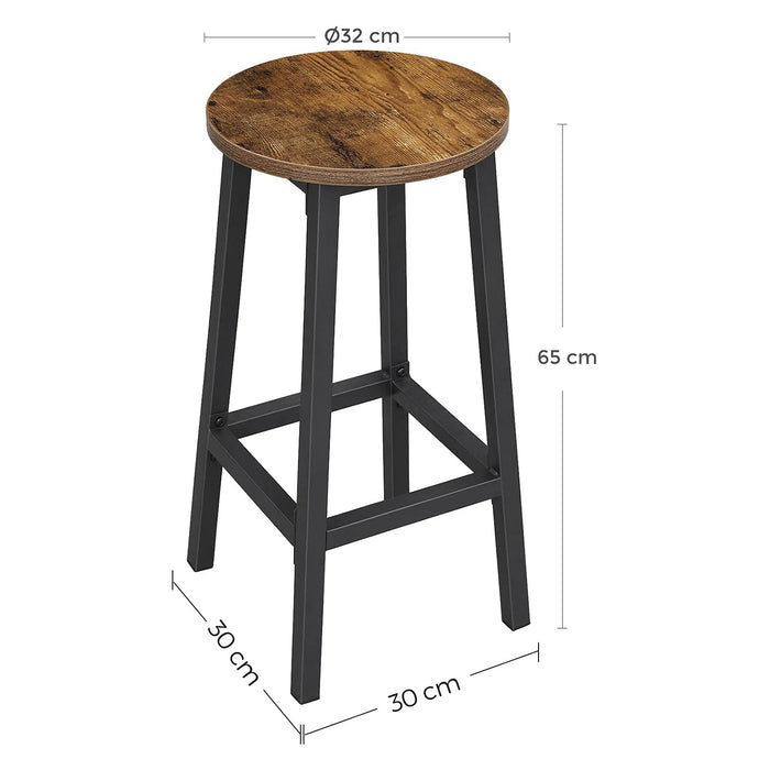 AUSLAUF VASAGLE | LBC232B01 Set of 4 Kitchen Bar Stools with Steel Frame Height 65 cm Round Easy Assembly Industrial Design Vintage Brown / Black