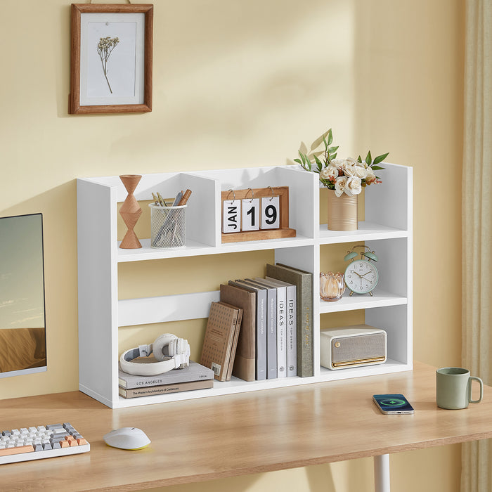 AUSLAUF VASAGLE | Desktop Shelf, Wooden Desk Storage Hutch with 6 Shelves for Computer Desk, 3-Tier Desktop Display Rack for Home Office (weiß)