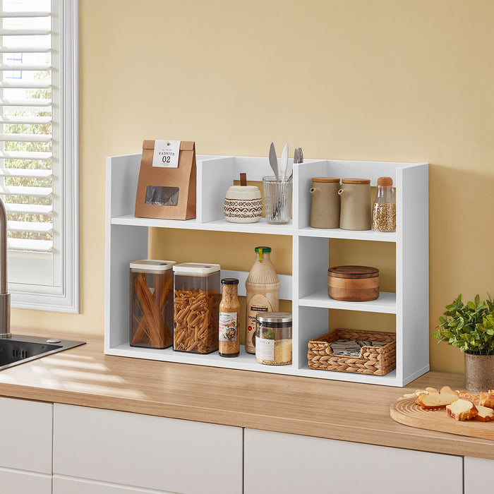 AUSLAUF VASAGLE | Desktop Shelf, Wooden Desk Storage Hutch with 6 Shelves for Computer Desk, 3-Tier Desktop Display Rack for Home Office (weiß)