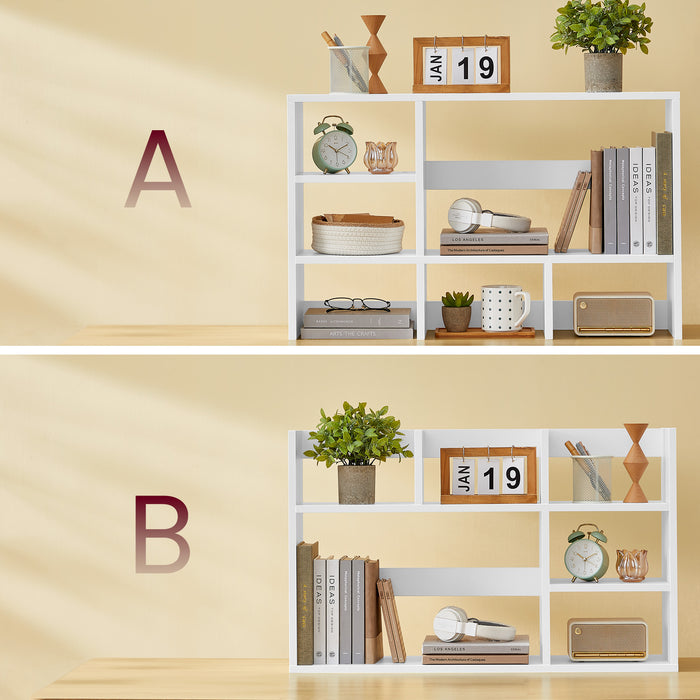 AUSLAUF VASAGLE | Desktop Shelf, Wooden Desk Storage Hutch with 6 Shelves for Computer Desk, 3-Tier Desktop Display Rack for Home Office (weiß)