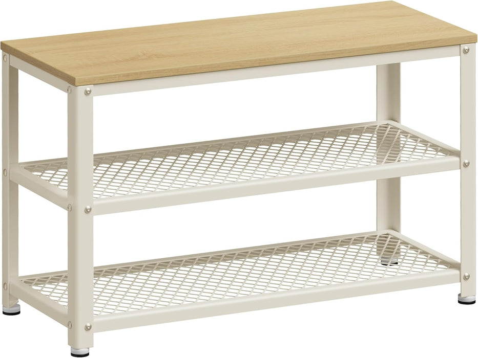 AUSLAUF VASAGLE | Shoe Bench, Shoe Rack with 2 Shelves, Shoe Organiser, 30 x 73 x 45 cm, Entryway Living Room Hallway, Steel Structure, Industrial Style, Oak Beige und Classic weiß LBS073W09