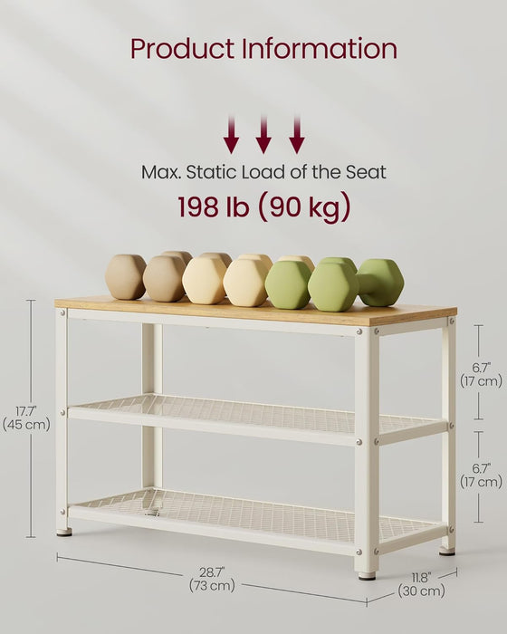 AUSLAUF VASAGLE | Shoe Bench, Shoe Rack with 2 Shelves, Shoe Organiser, 30 x 73 x 45 cm, Entryway Living Room Hallway, Steel Structure, Industrial Style, Oak Beige und Classic weiß LBS073W09