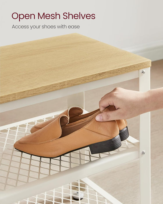 AUSLAUF VASAGLE | Shoe Bench, Shoe Rack with 2 Shelves, Shoe Organiser, 30 x 73 x 45 cm, Entryway Living Room Hallway, Steel Structure, Industrial Style, Oak Beige und Classic weiß LBS073W09