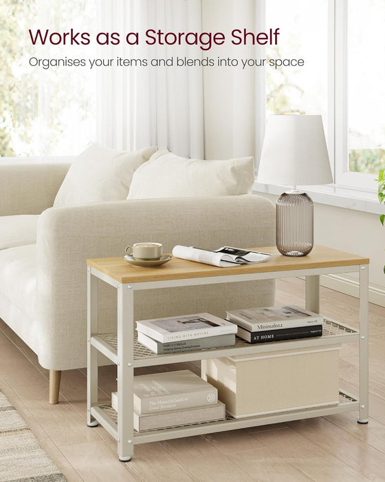 AUSLAUF VASAGLE | Shoe Bench, Shoe Rack with 2 Shelves, Shoe Organiser, 30 x 73 x 45 cm, Entryway Living Room Hallway, Steel Structure, Industrial Style, Oak Beige und Classic weiß LBS073W09
