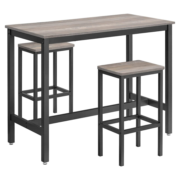 AUSLAUF VASAGLE | Bar Table Set, Bar Table with 2 Bar Stools, Breakfast Bar Table und Stools Set, Kitchen Counter with Bar Chairs, for Kitchen, Living Room, Party Room, Industrial, Greige und Black LBT015B02
