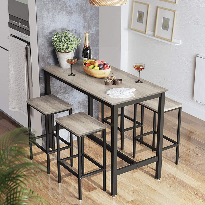 AUSLAUF VASAGLE | Bar Table Set, Bar Table with 2 Bar Stools, Breakfast Bar Table und Stools Set, Kitchen Counter with Bar Chairs, for Kitchen, Living Room, Party Room, Industrial, Greige und Black LBT015B02