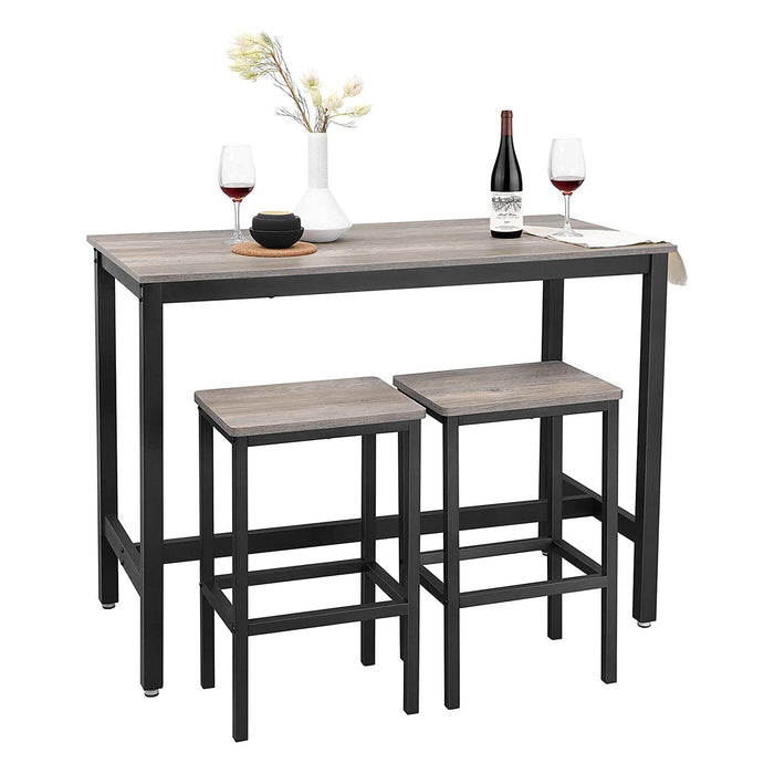 AUSLAUF VASAGLE | Bar Table Set, Bar Table with 2 Bar Stools, Breakfast Bar Table und Stools Set, Kitchen Counter with Bar Chairs, for Kitchen, Living Room, Party Room, Industrial, Greige und Black LBT015B02