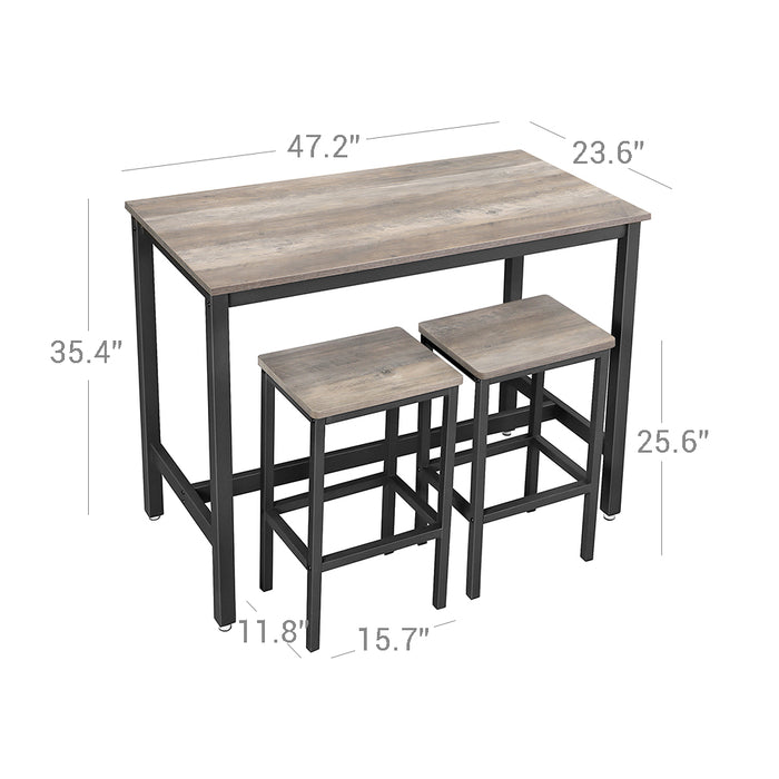 AUSLAUF VASAGLE | Bar Table Set, Bar Table with 2 Bar Stools, Breakfast Bar Table und Stools Set, Kitchen Counter with Bar Chairs, for Kitchen, Living Room, Party Room, Industrial, Greige und Black LBT015B02