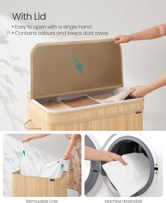AUSLAUF SONGMICS | Laundry Hamper with Lid, Bamboo Laundry Basket, Removable Machine Washable Hamper Basket, with Handles, 150 L, for Laundry Room, Bedroom, Washroom, Natural Beige LCB062N01