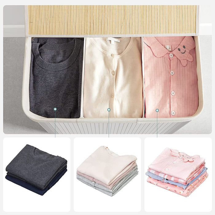 NEU | SONGMICS | Wäschekorb mit 3 Fächern Naturfarbe